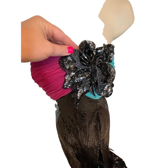 Mike Benet Formals Pink Blue Black Sequined Strapless Vintage Formal Dress Sz 10 - Picture 3 of 10